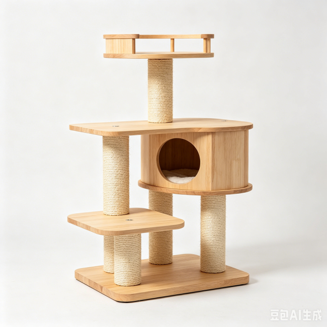 Multi-Level Wooden Cat Tree Tower with Sisal Scratching Posts & Cat Condo